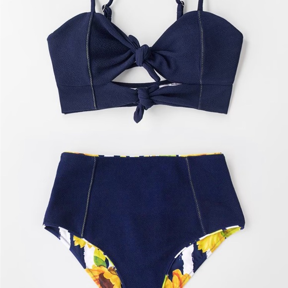 Navy Knotted Cutout Reversible Bikini - Picture 2 of 11